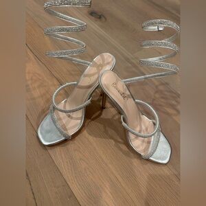 Stunning Ankle wrap bling silver heels - 8.5